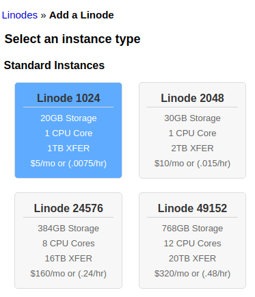 Linode 5美金每月机型